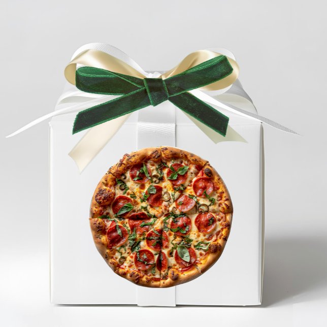 Pepperoni Pizza Basil Klistermärke (Pepperoni and Basil Pizza Sticker - Italian & Sicilian Heritage Gift Favor accent)
