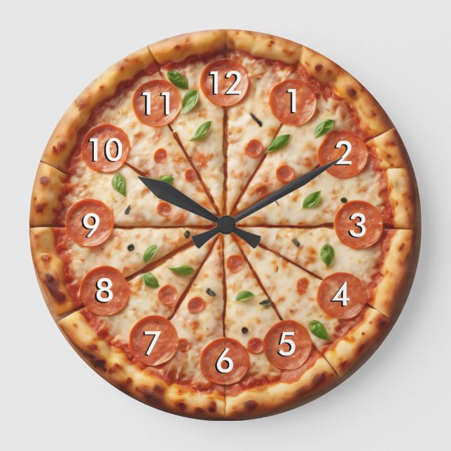 Pepperoni Pizza Clock - Det är alltid Pizza Time! Stor Klocka (Framsida)