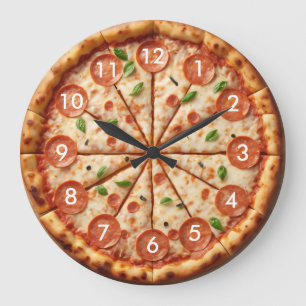 Pepperoni Pizza Clock - Färsk bakad Pizza Clock Stor Klocka