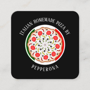 Pepperoni pizza italienska flaggan svart professio fyrkantigt visitkort