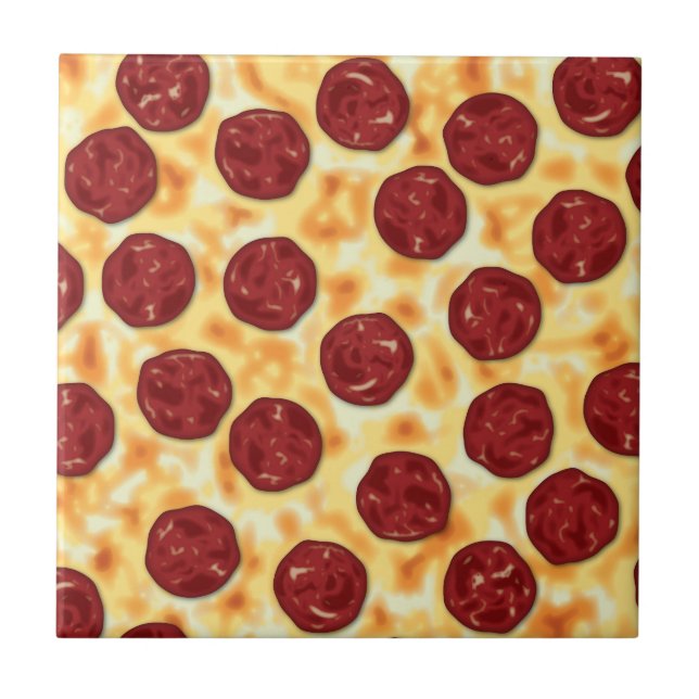 Pepperoni Pizza Mönster Kakelplatta (Framsidan)