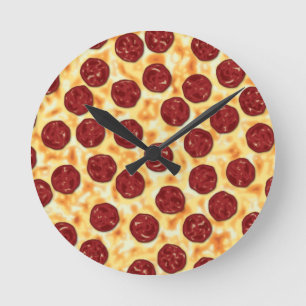 Pepperoni Pizza Mönster Rund Klocka