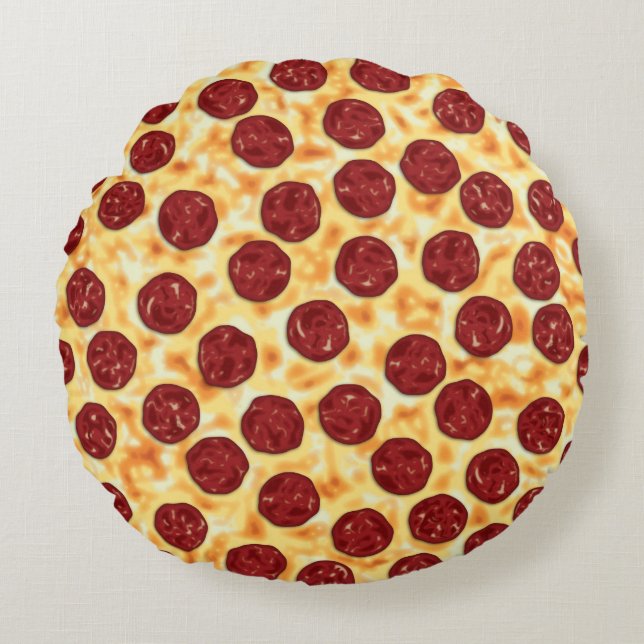 Pepperoni Pizza Mönster Rund Kudde (Framsidan)