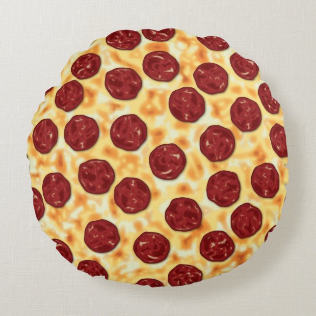 Pepperoni Pizza Mönster Rund Kudde (Framsidan)