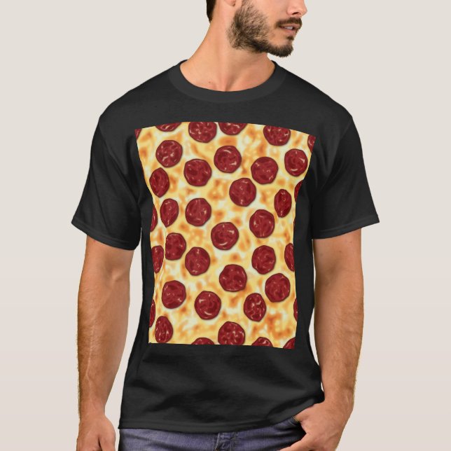 Pepperoni Pizza Mönster T-shirt (Framsida)