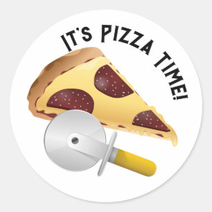 Pepperoni Pizza och Pizza Cutter Runt Klistermärke