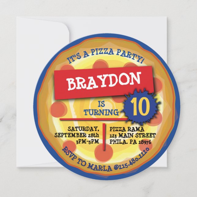 PEPPERONI PIZZA PARTY FIRANDE Födelsedagsfest Inbjudningar (Framsida)