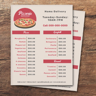 Pepperoni Pizza - Pizzeria Menu & Pris List Flyer