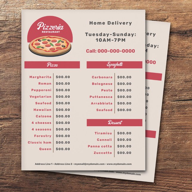 Pepperoni Pizza - Pizzeria Menu & Pris List Flyer (Pepperoni Pizza - Pizzeria Menu & Price List Flyer)