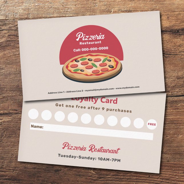 Pepperoni Pizza - Pizzeria Restaurant Loyalty Card Visitkort (Pepperoni Pizza - Pizzeria Restaurant Loyalty Card)