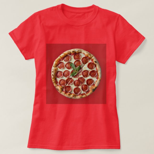 Pepperoni Pizza Red T=Shirt T Shirt (Design framsida)