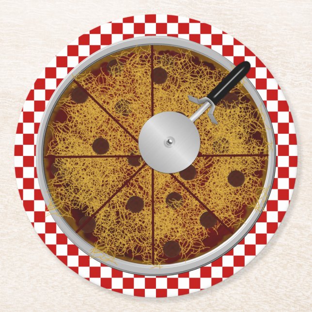Pepperoni Pizza-Round Underlägg Set Papper Rund (Framsidan)