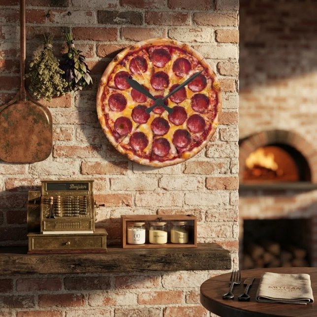 Pepperoni Pizza Rund Klocka (Skapare uppladdad)