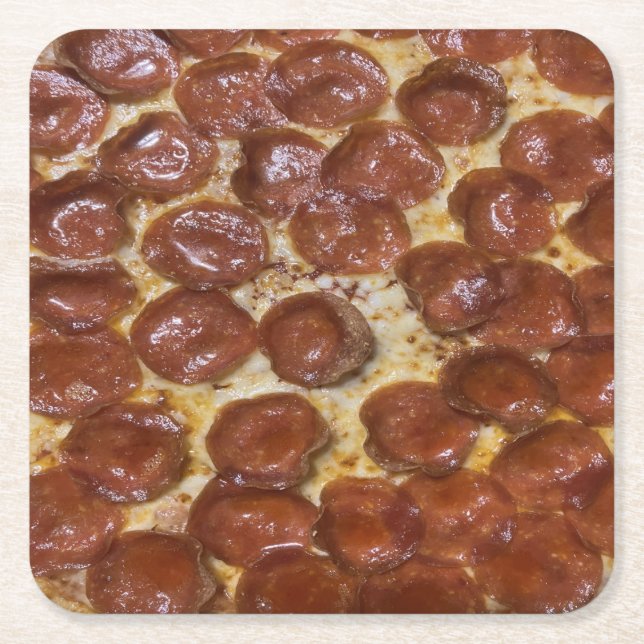 Pepperoni Pizza Underlägg Papper Kvadrat (Framsidan)