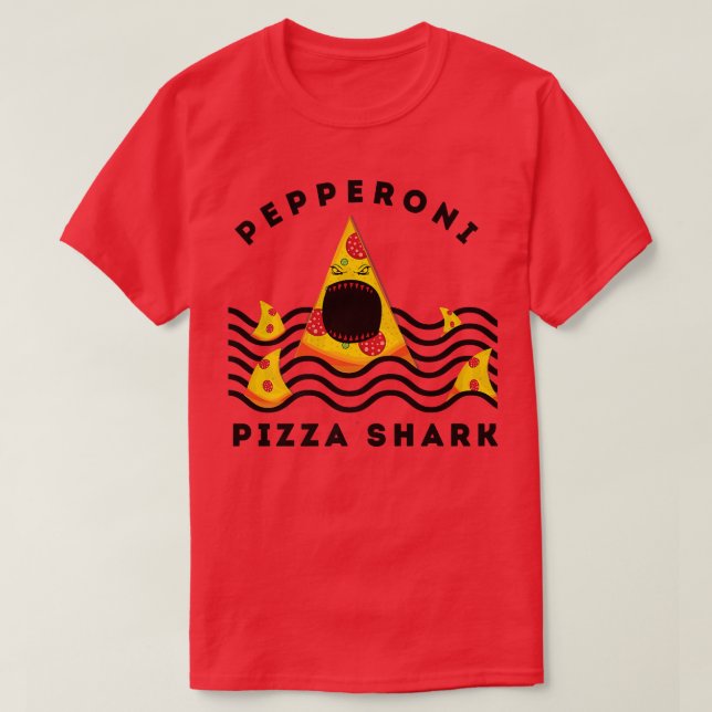 Pepperoni Shark Eating Pizza Food Älskare T Shirt (Design framsida)