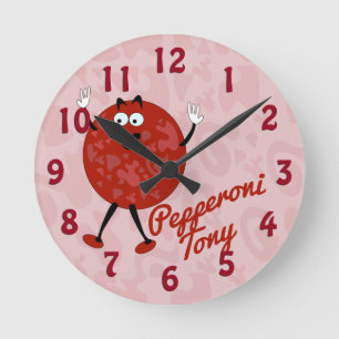 Pepperoni Tony Cute Tecknad Pizza Character Rund Klocka