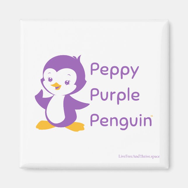 Peppy Lila Penguin 2-tums kvadratmagnet Magnet (Framsidan)