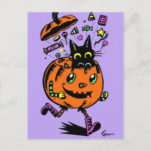 Peppy Pumpkin och Kattunge Halloween Vykort
