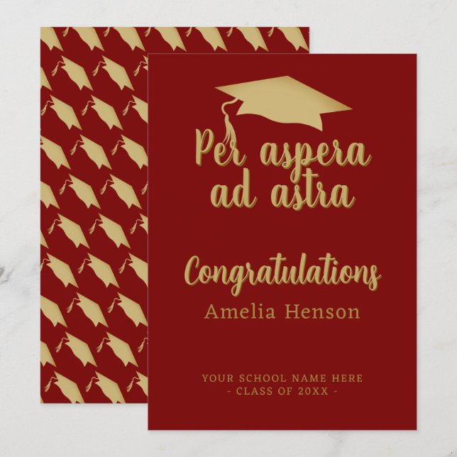 Per aspera ad astra Latin Congrat Examen Mössa Kort (Fram/baksida)