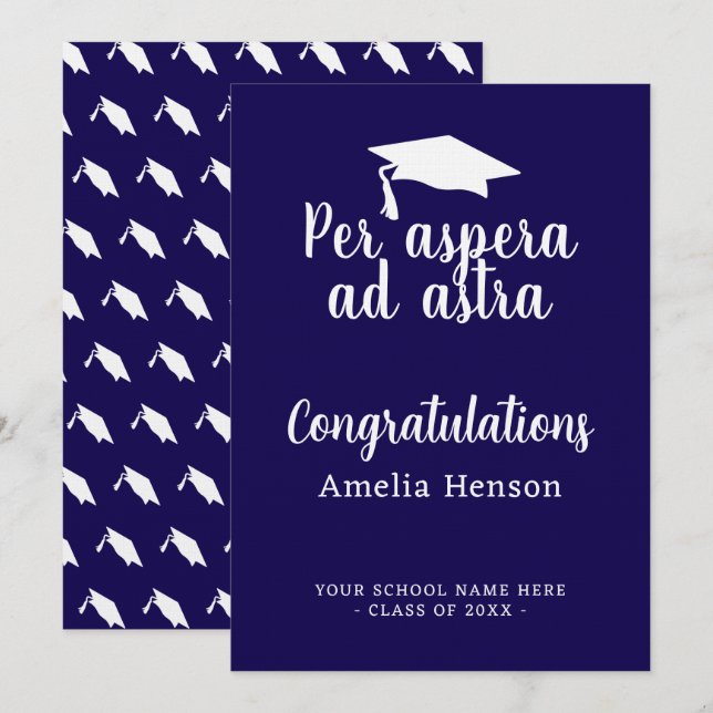 Per aspera ad astra Latin Congrat Examen Mössa Kort (Fram/baksida)