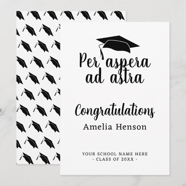 Per aspera ad astra Latin Congrat Examen Mössa Kort (Fram/baksida)