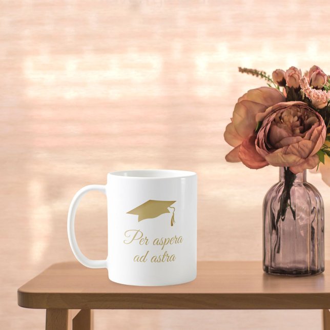 Per aspera ad astra Latin Quote Golden Script Kaffemugg (Skapare uppladdad)