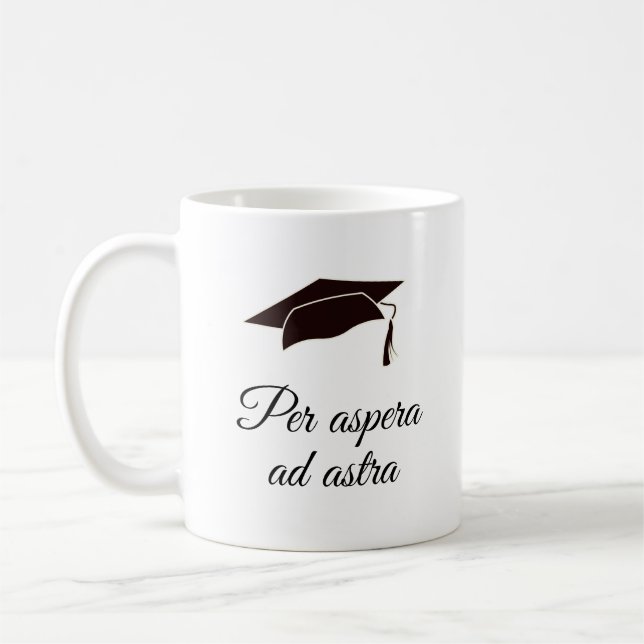 Per aspera ad astra latinsk citatskrift  kaffemugg (Vänster)
