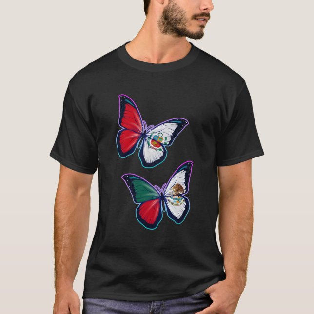 Perãº och Mexiko Bicultural Roots Butterfly Versio T Shirt (Framsida)
