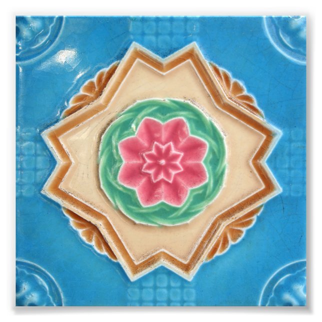 Peranakan Blommigt Tiles Fototryck (Framsidan)