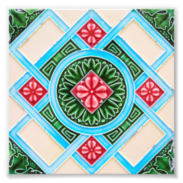 Peranakan Blommigt Tiles Fototryck (Framsidan)