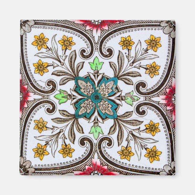 Peranakan Blommigt Tiles Magnet (Framsidan)