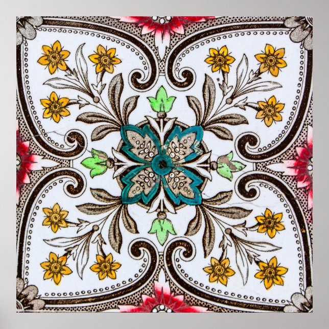 Peranakan Blommigt Tiles Poster (Framsidan)
