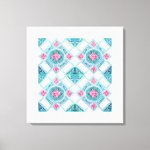 Peranakan Geometric Tile Teal Canvastryck