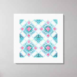 Peranakan Geometric Tile Teal Canvastryck