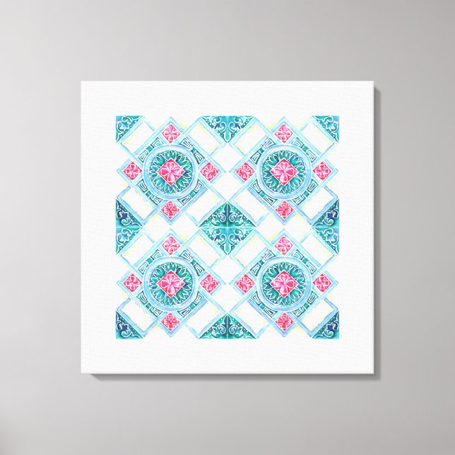 Peranakan Geometric Tile Teal Canvastryck (Framsida)