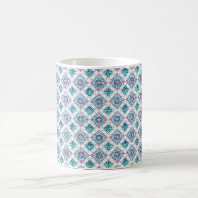Peranakan Geometric Tile Teal  Kaffemugg (Center)