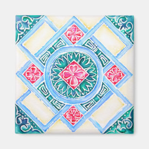 Peranakan Geometric Tile Teal Magnet