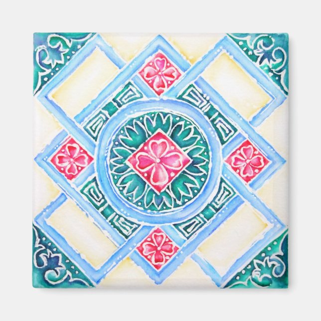 Peranakan Geometric Tile Teal Magnet (Framsidan)