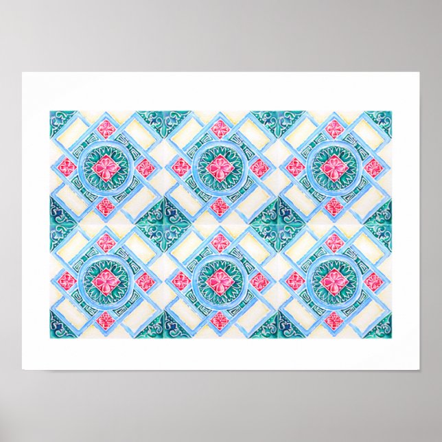 Peranakan Geometric Tile Teal Poster (Framsidan)