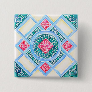 Peranakan Geometric Tile Teal Square Knapp