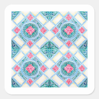 Peranakan Geometric Tile Teal Sticker Fyrkantigt Klistermärke