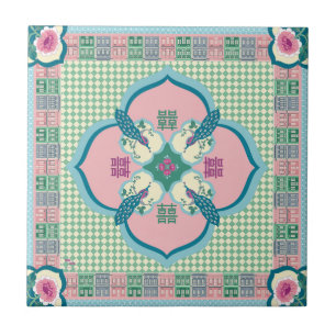 Peranakan Påfågel Dubbel Lycka Kakel – Pastell N