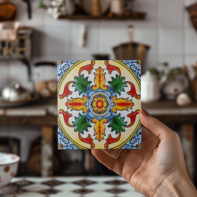 Peranakan Red Orange Flower Grönt Lämna Decorative Kakelplatta (Peranakan Red Orange Flower Green Leave Decorative Ceramic Tile)