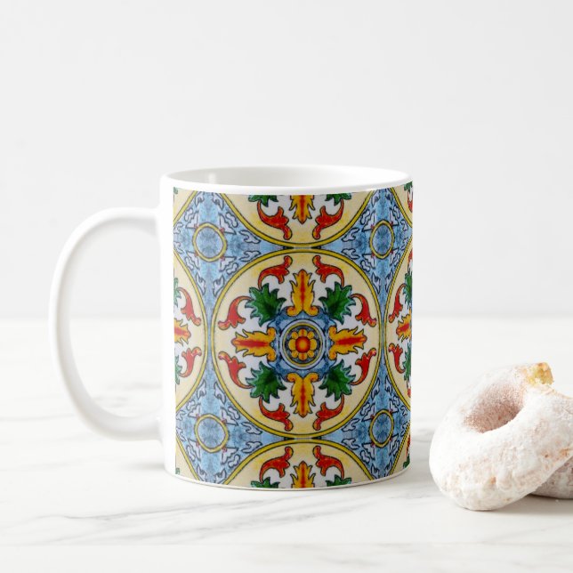 Peranakan Tile Red Orange Flower Ornamental Kaffemugg (Med munk)