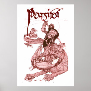 PERCEVAL FIGHING DRAGON,QUEST HELIGA GRAIL Fantasy Poster