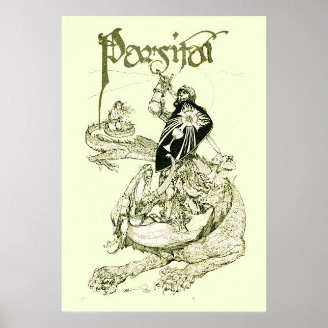 PERCEVAL FIGHING DRAGON,QUEST HELIGA GRAIL Fantasy Poster (Framsidan)