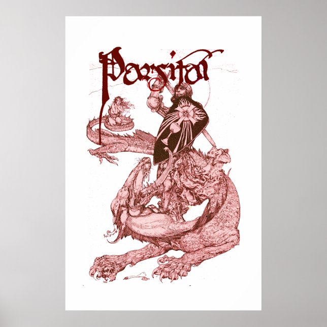 PERCEVAL FIGHING DRAGON,QUEST HELIGA GRAIL Fantasy Poster (Framsidan)