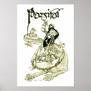 PERCEVAL FIGHING DRAGON,QUEST HELIGA GRAIL Fantasy Poster