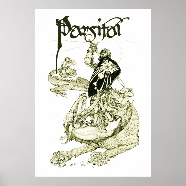 PERCEVAL FIGHING DRAGON,QUEST HELIGA GRAIL Fantasy Poster (Framsidan)