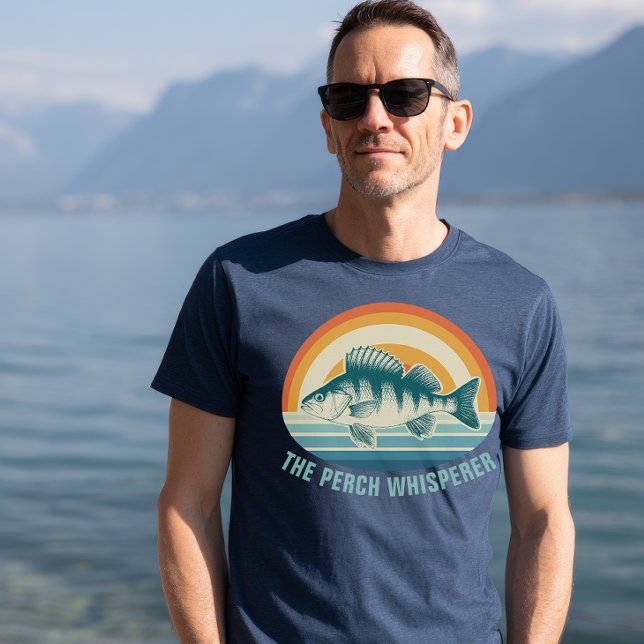 Perch Fishing Custom Text Retro Sunrise Sunset T Shirt (Skapare uppladdad)